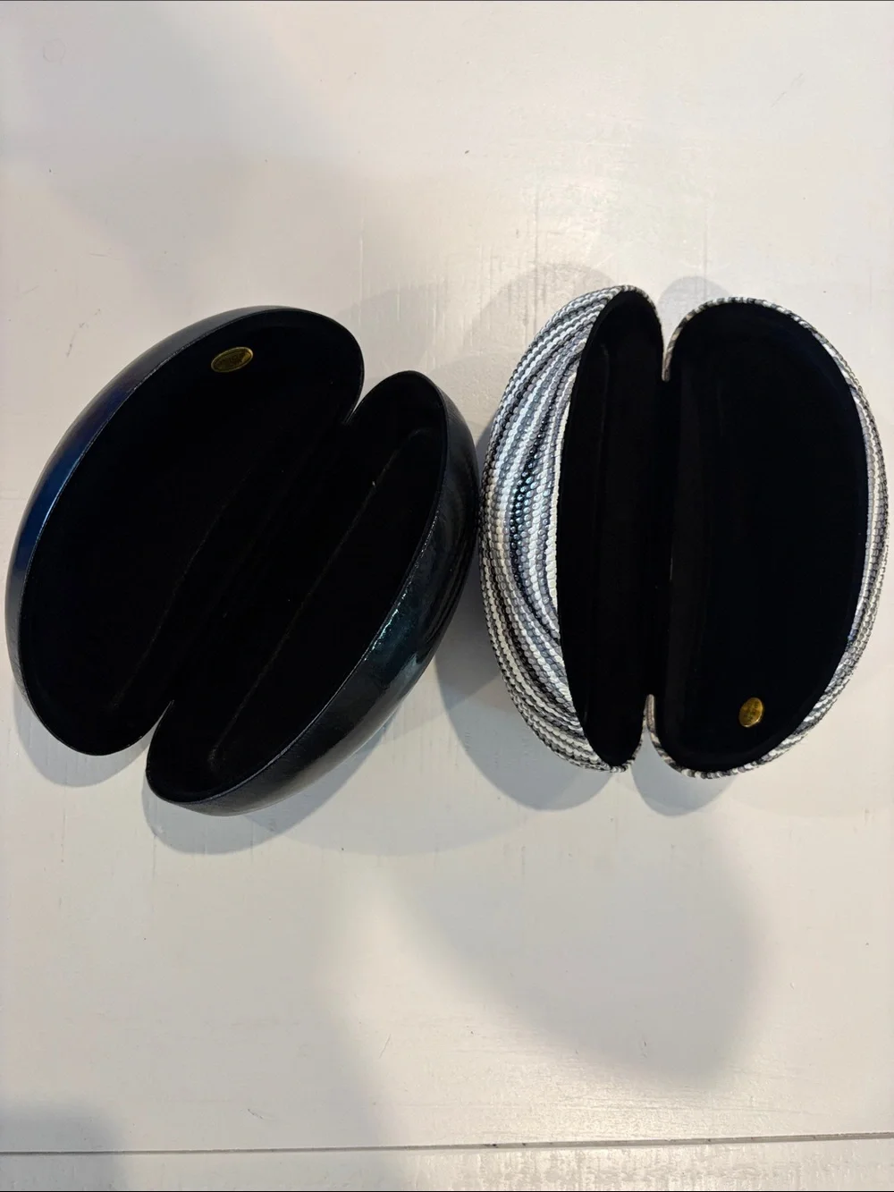 Striped Black & White Hard Shell Sunglass Case + Glossy Black Case